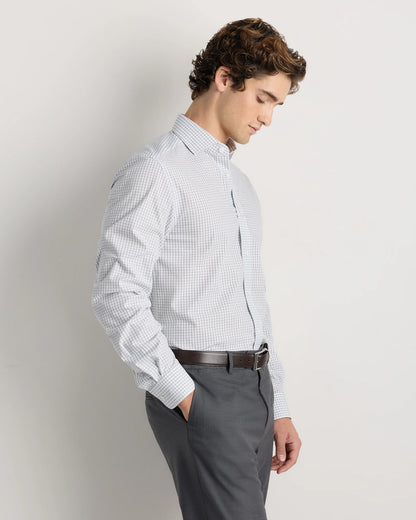 Organic Cotton Stretch Poplin Dress Shirt - S / White/Navy Minigrid