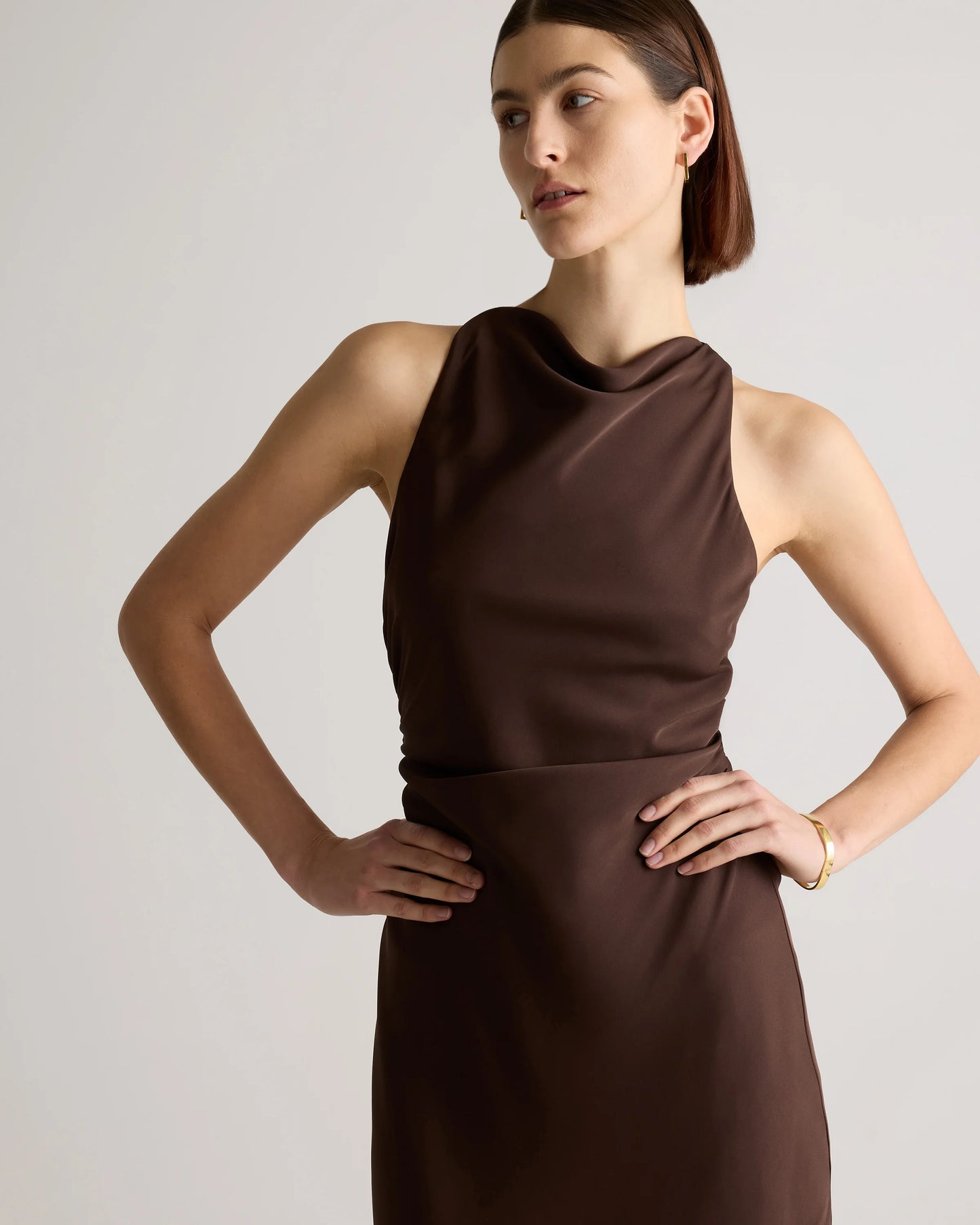 Washable Stretch Silk High Neck Midi Dress - XS / Vintage Navy Roses