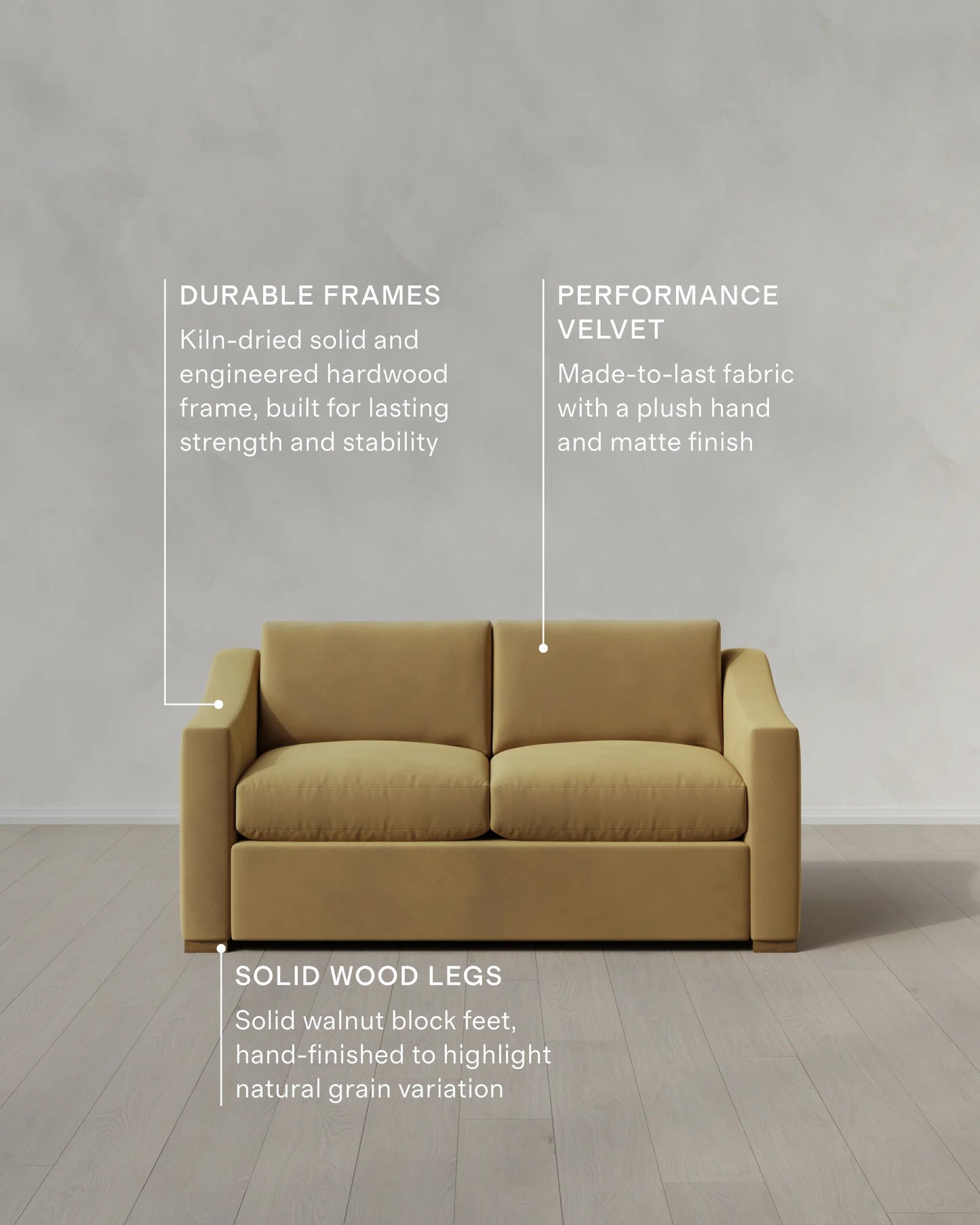 Hollis Slope Arm Sofa in Performance Velvet - 72" / Ivory