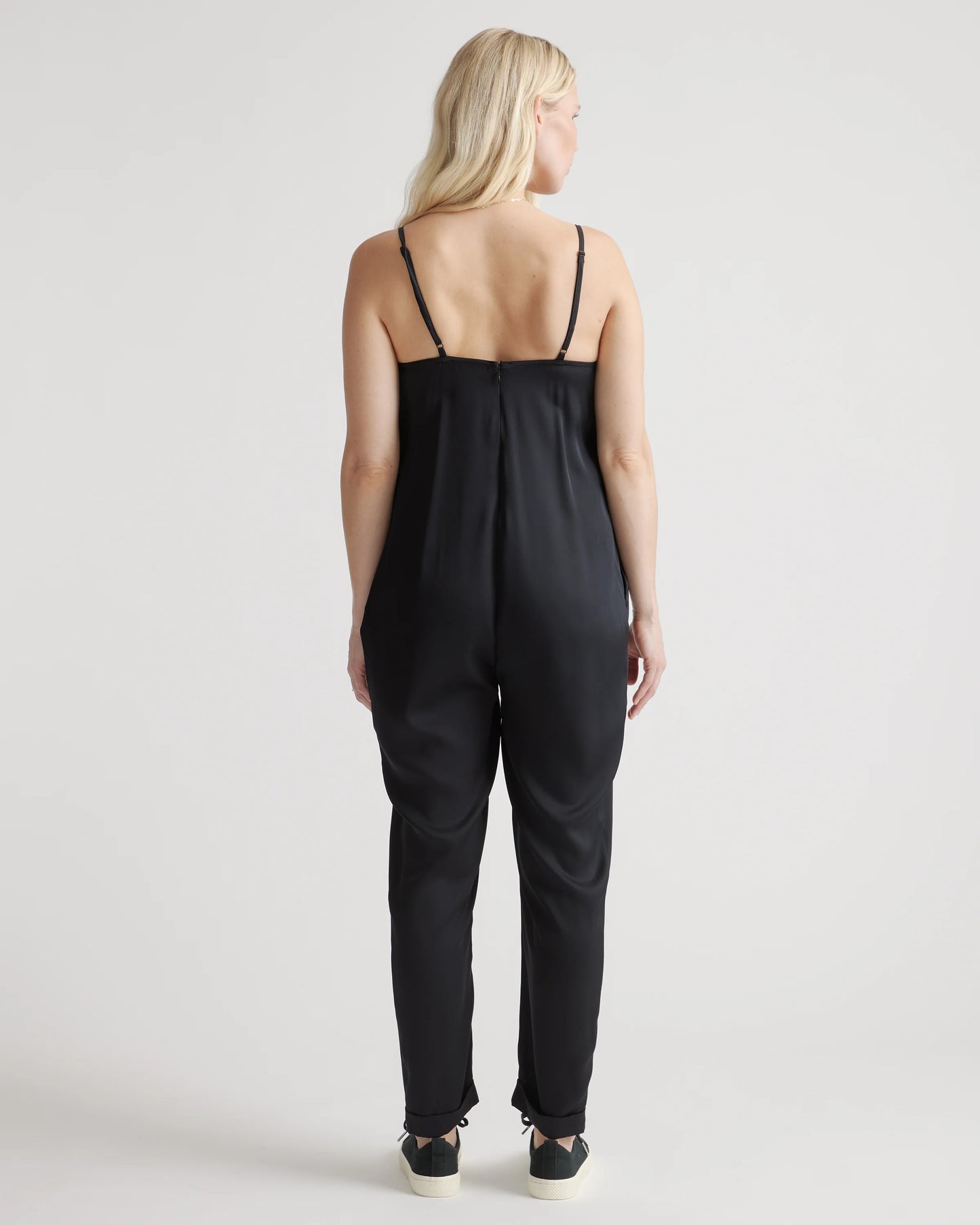 Washable Stretch Silk Maternity Jumpsuit - XS / Black