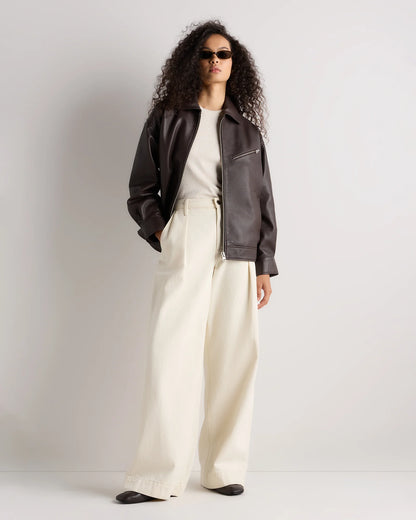 100% Leather Oversized Bomber Jacket - XS / Rich Brown