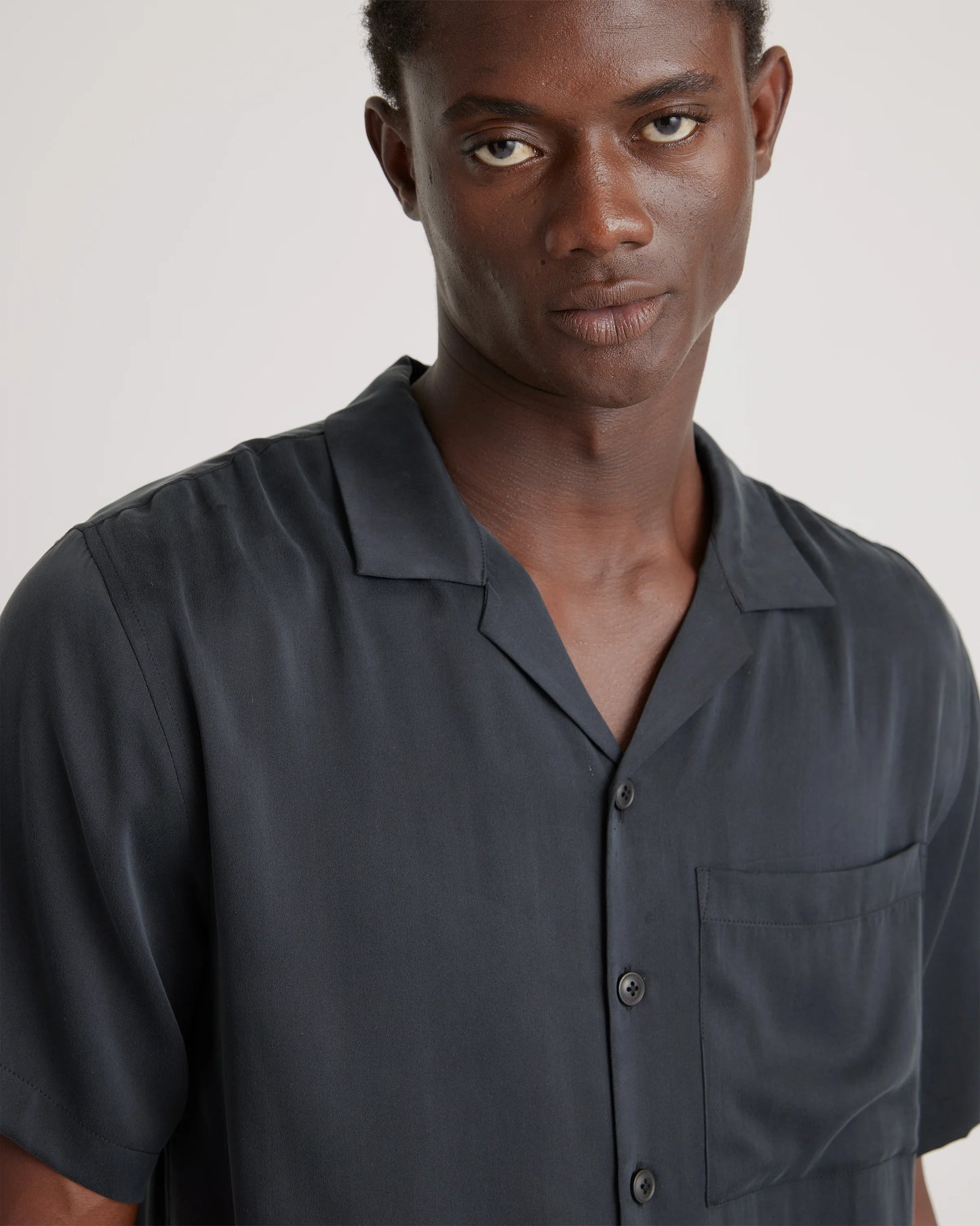 100% Washable Silk Button Down Short Set - S / Black