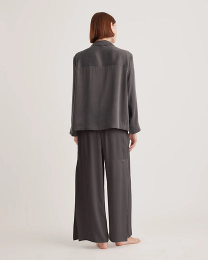 100% Washable Silk Pajama Long Sleeve Top - XS / Black