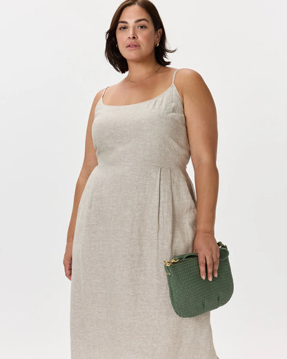 100% European Linen Scoop Neck Midi Dress - 1X / Deep Navy