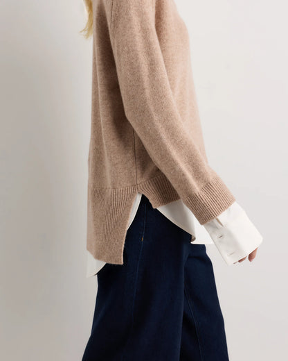 100% Mongolian Cashmere Layered V-Neck Sweater - XS / Ivory