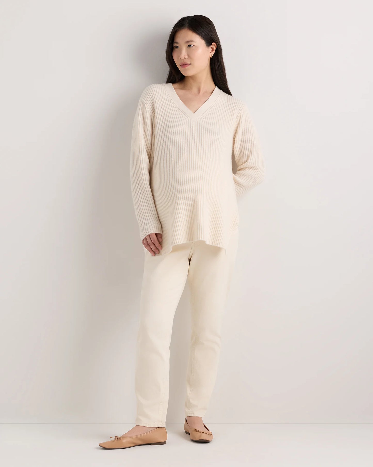 Mongolian Cashmere Ribbed Side Zip Maternity Sweater - XS / Heather Vintage Pink