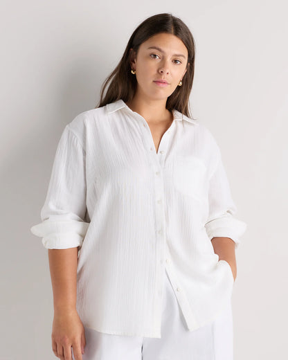 100% Organic Cotton Gauze Long Sleeve Shirt - 1X / White