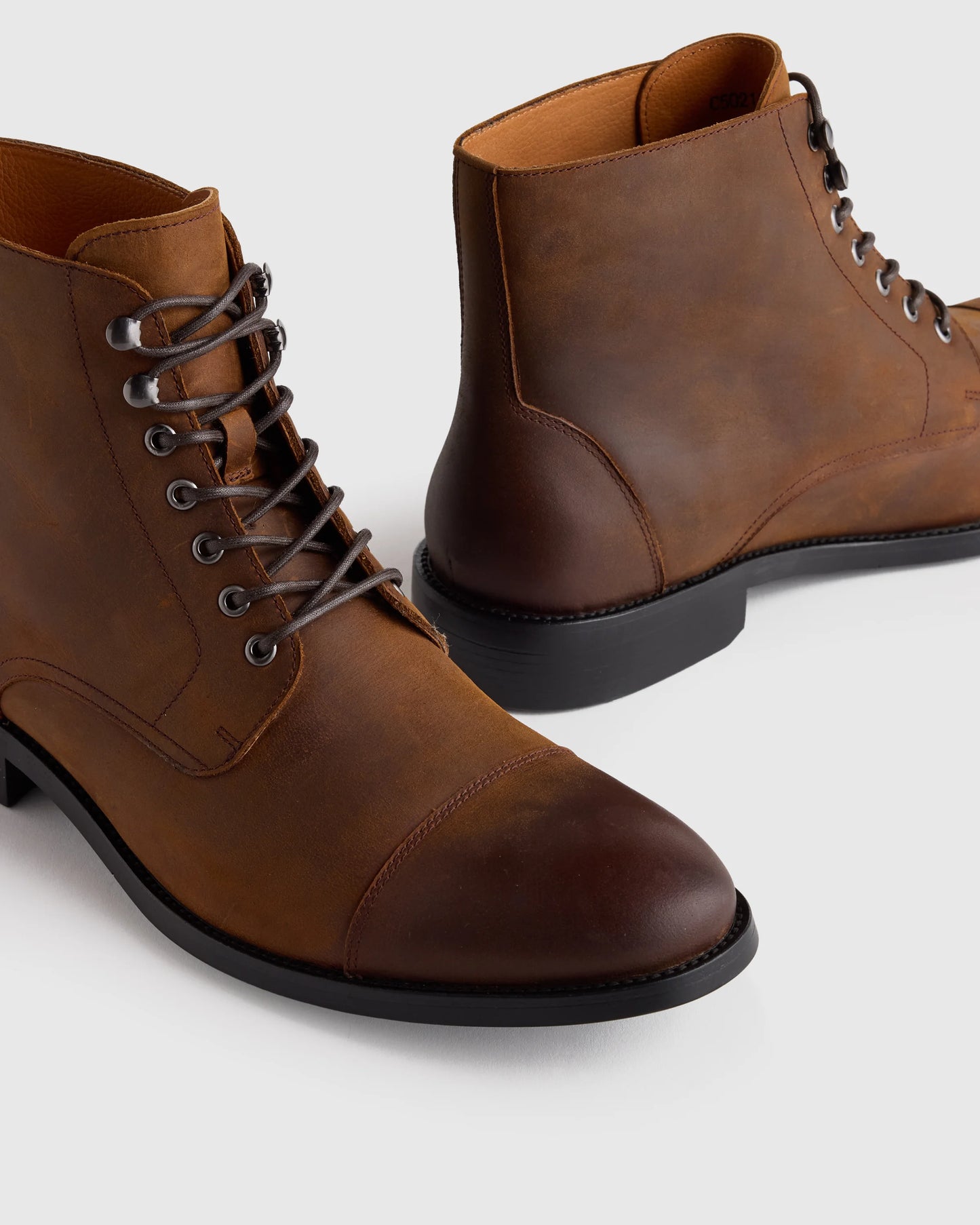 Crafted Leather Cap Toe Lace Up Boot - 7 / Matte Black