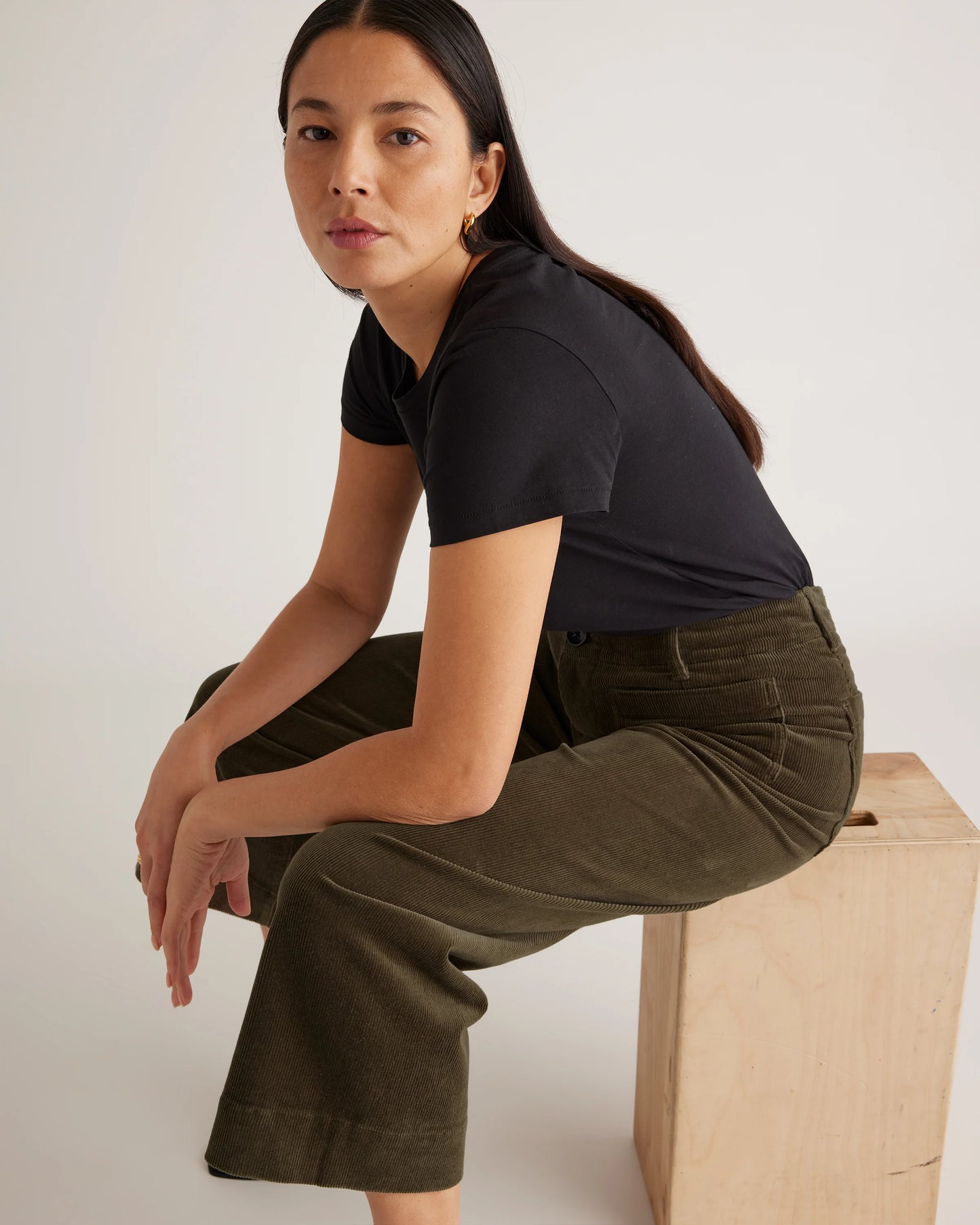 Organic Stretch Corduroy Cropped Wide Leg Pants - 0 / Black