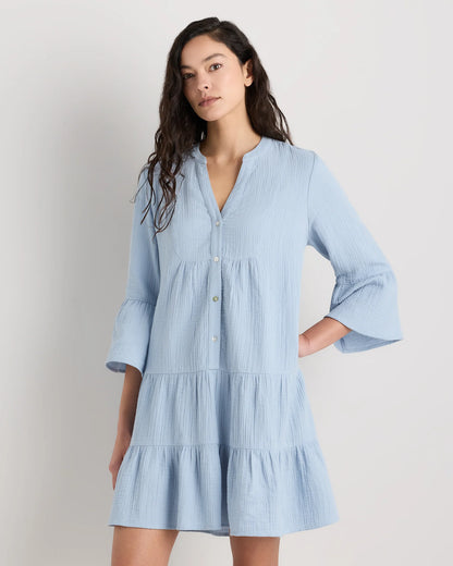 100% Organic Cotton Gauze Long Sleeve Tiered Mini Dress - XS / Amaranth Pink