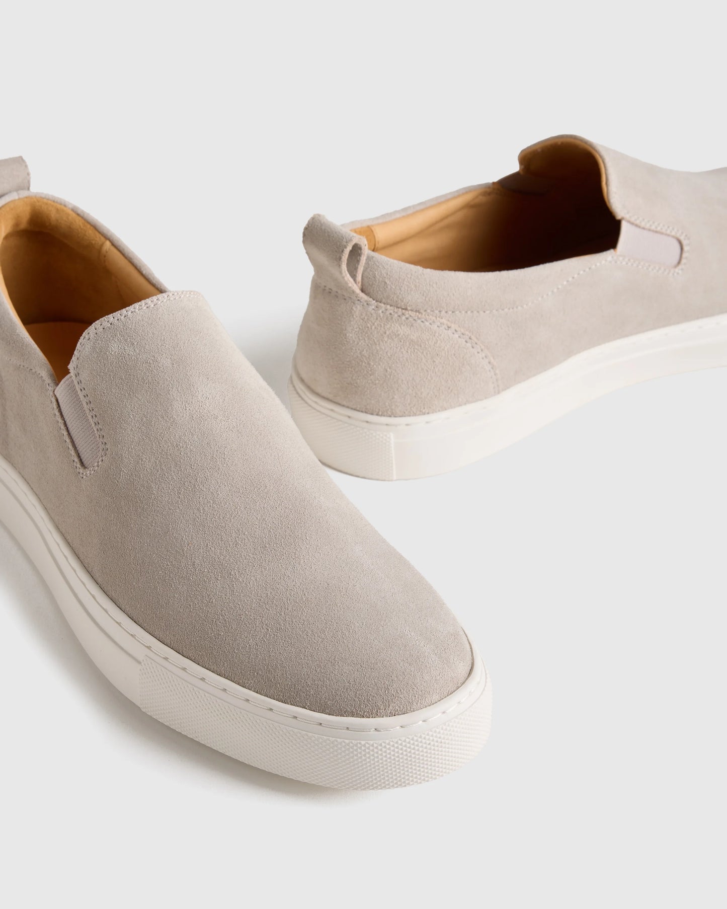 Italian Calfskin Suede Slip-On Sneaker - 7 / Bone