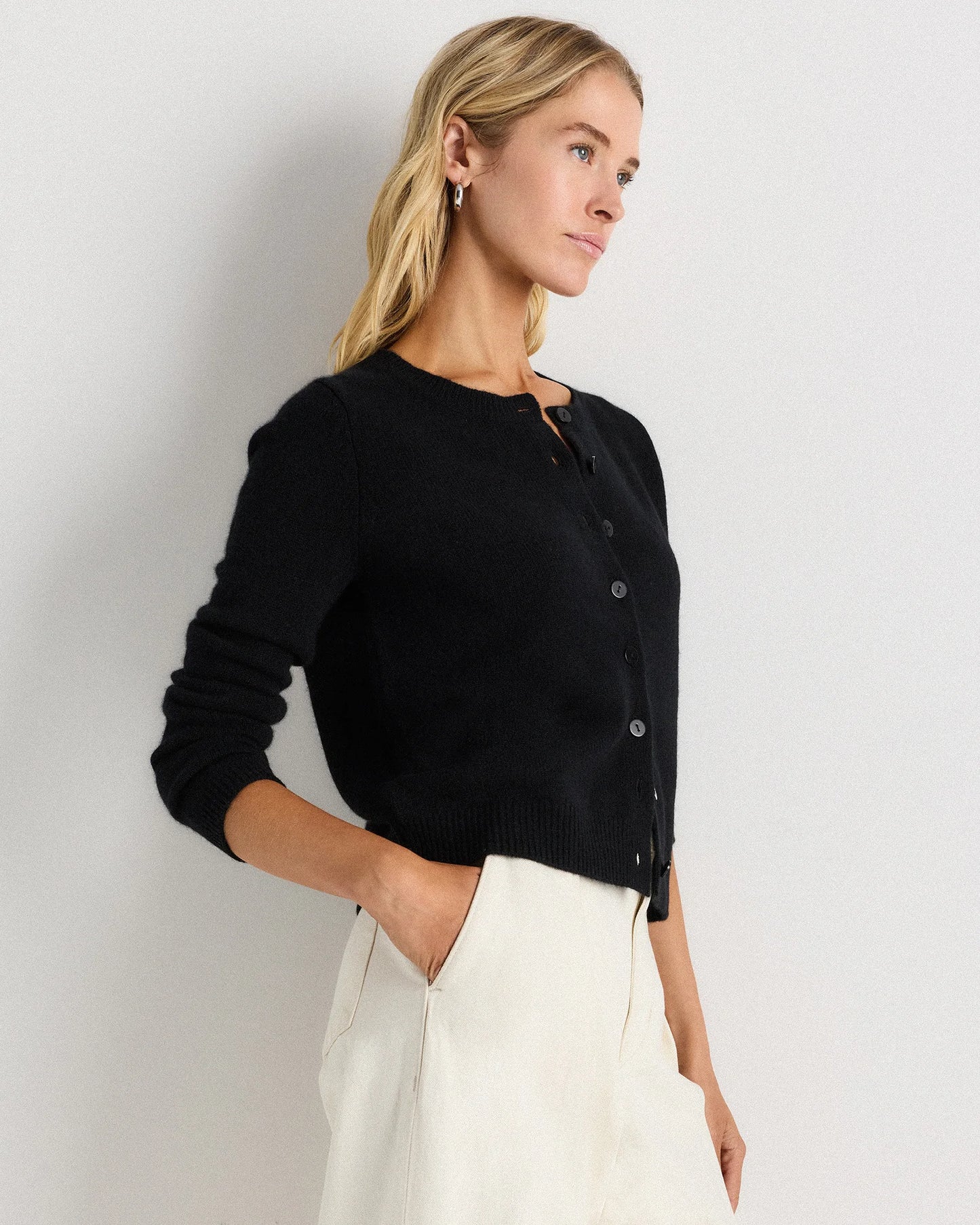 Mongolian Cashmere Cropped Crew Cardigan - XS / Heather Vintage Pink / Brown Variegated Stripe