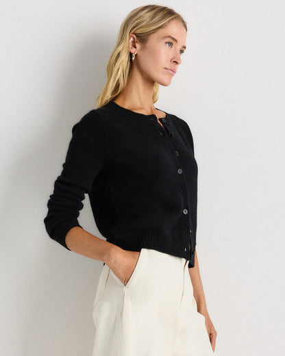 Mongolian Cashmere Cropped Crew Cardigan - XS / Heather Vintage Pink / Brown Variegated Stripe