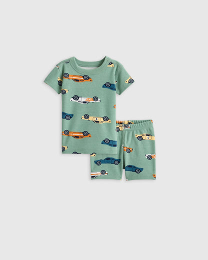 100% Organic Cotton Short Sleeve and Shorts Pajama Set - 12-18M / Navy Stripe