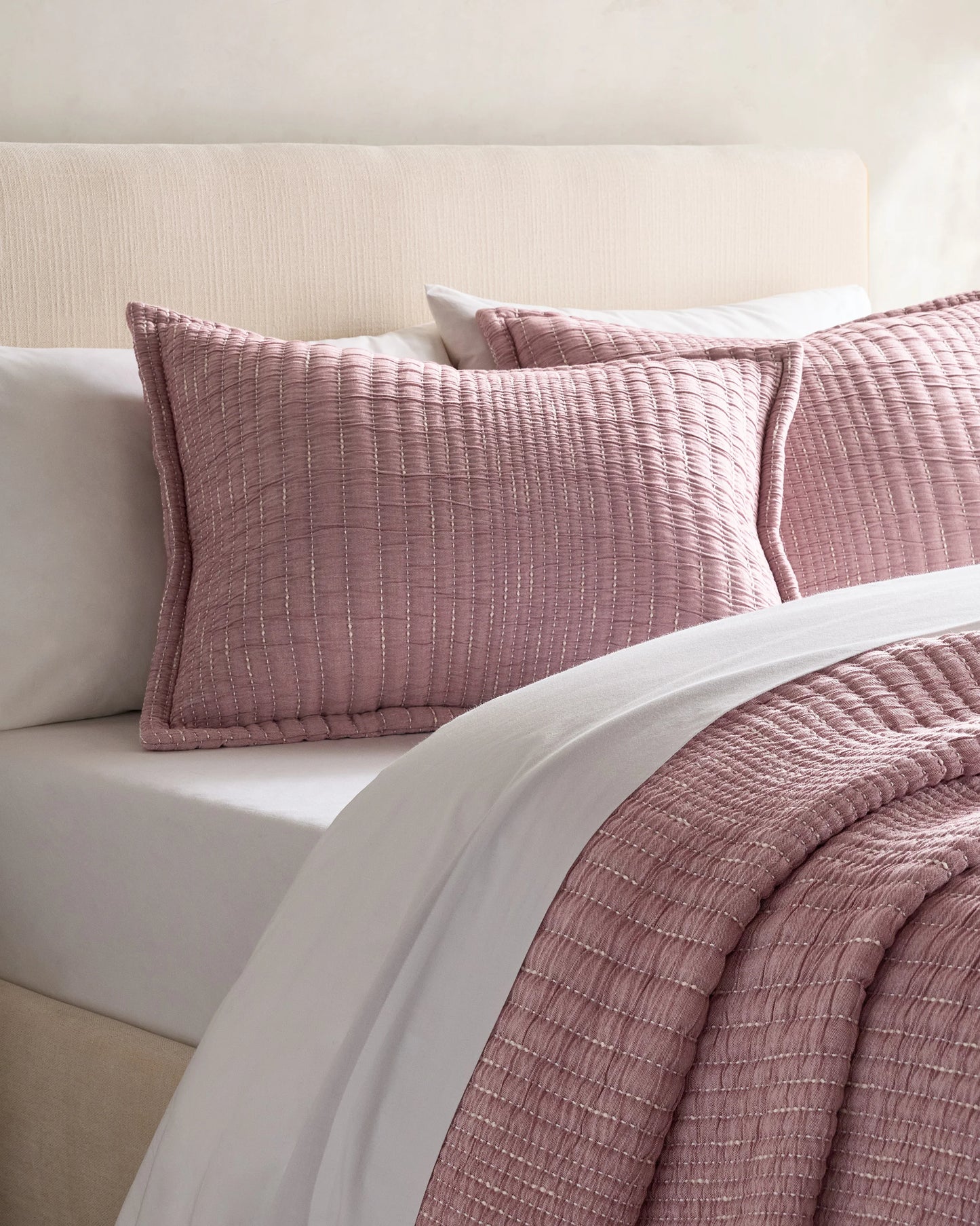Organic Cotton Channel Stitch Sham Set - Standard / Coral Pink