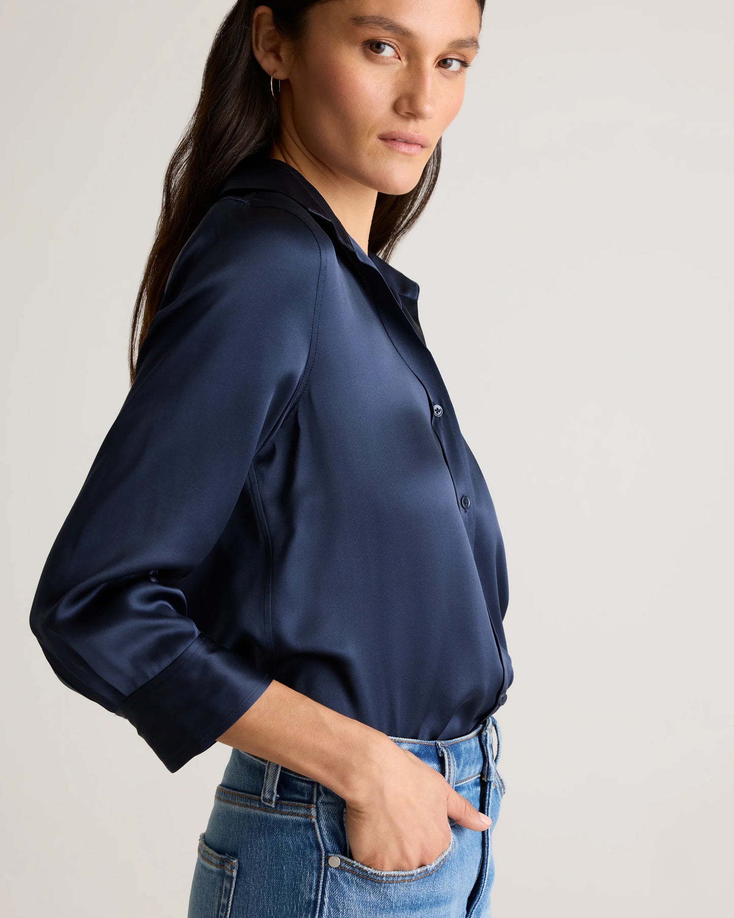 100% Washable Silk Three-Quarter Sleeve Shirt - XS / Vintage Pink
