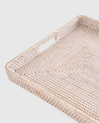Handwoven Rattan Rectangular Tray - One Size / Natural