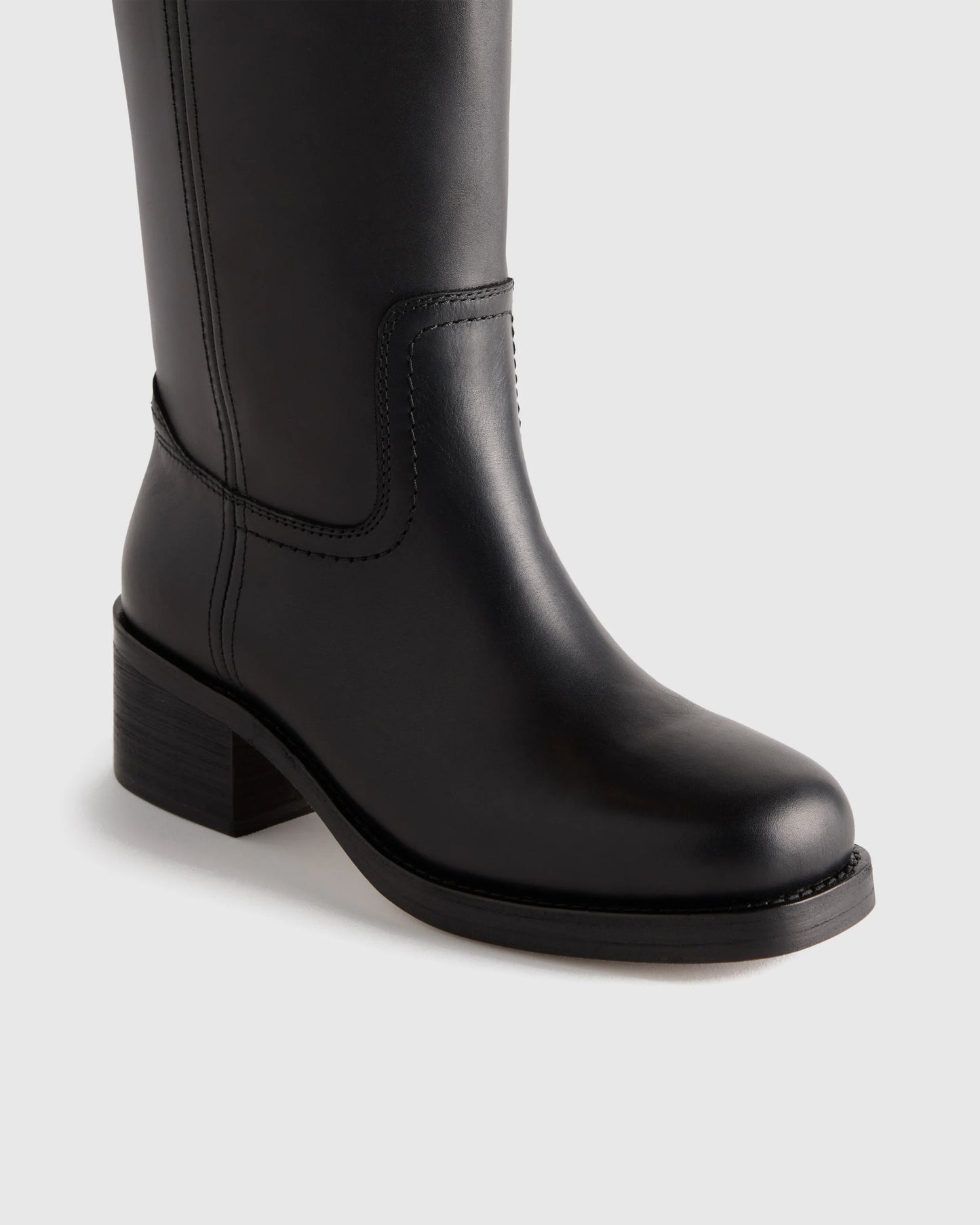 Italian Leather Block Heel Boot - 5 / Chestnut