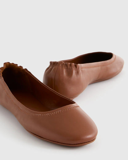 Italian Leather On-The-Go Ballet Flat - 5 / Cognac