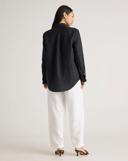 100% European Linen Long Sleeve Shirt - XS / Blue Pinstripe