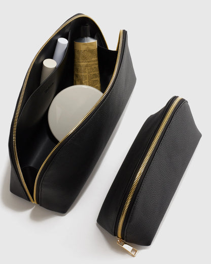 Italian Leather Pouch Travel Set - One Size / Deep Navy