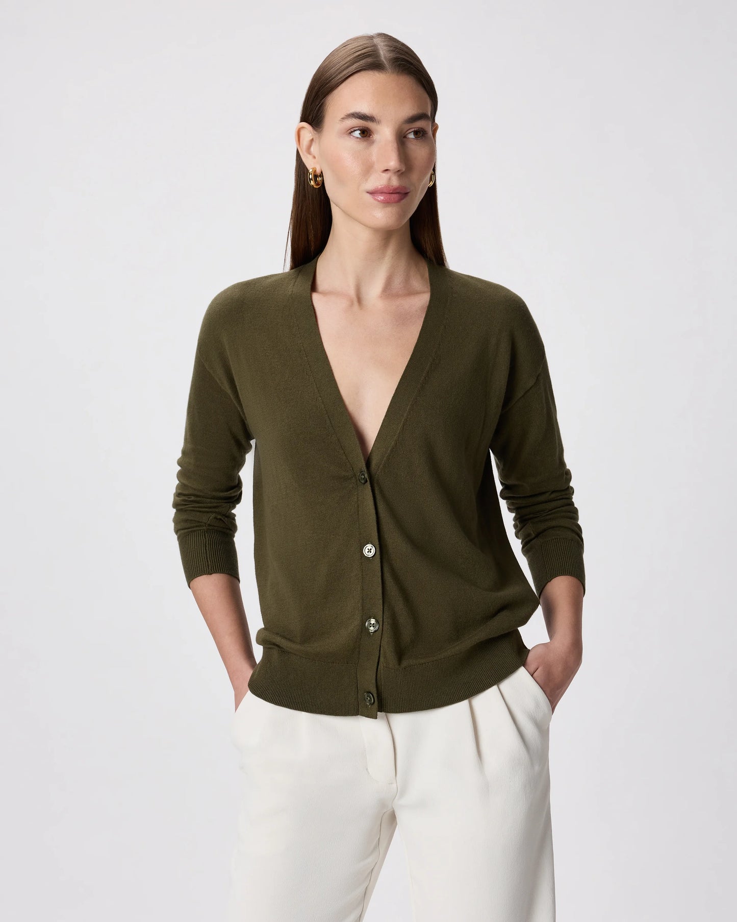 Lightweight Cotton Cashmere Cardigan - XS / Heather Oatmeal