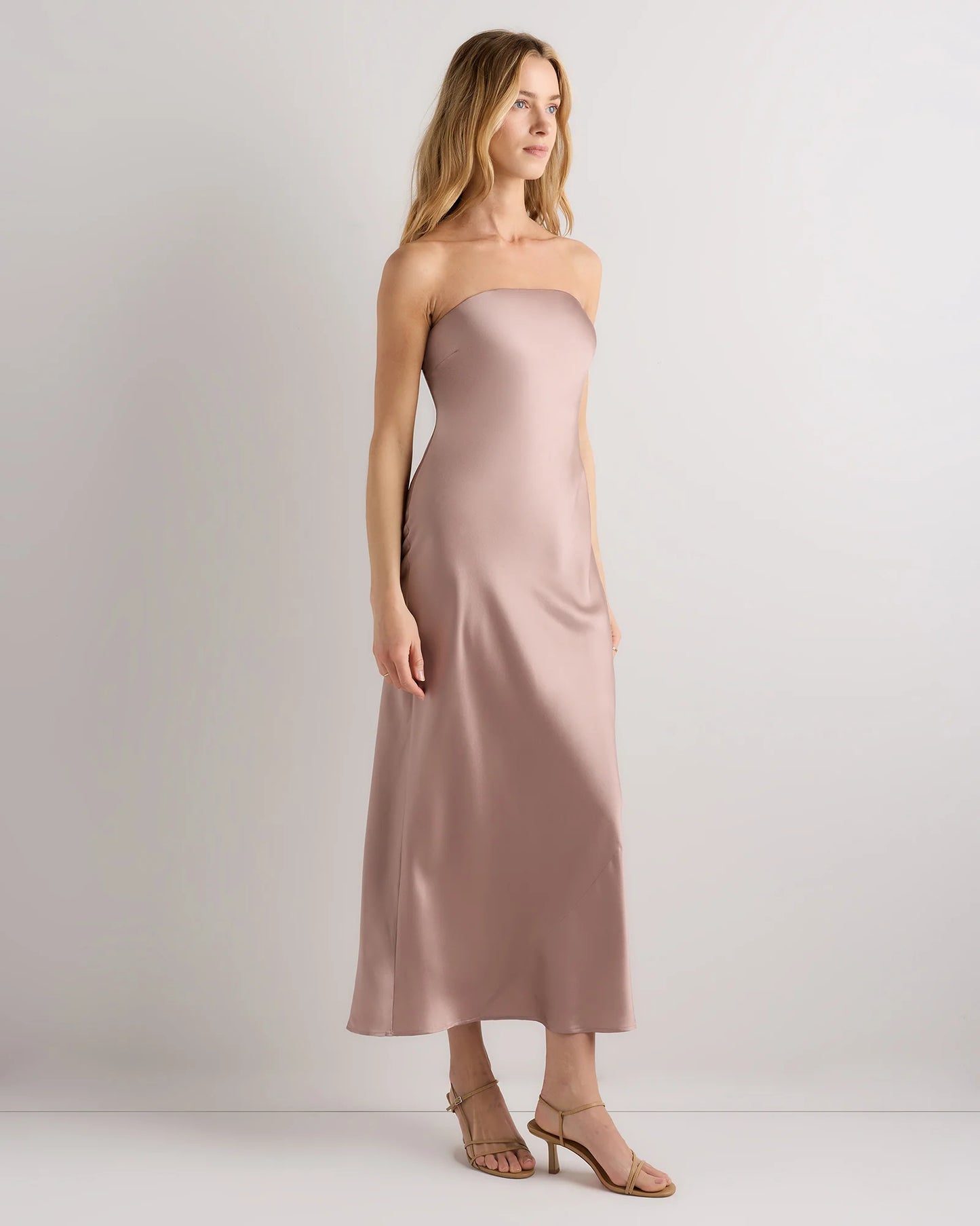 100% Washable Silk Strapless Midi Dress - XS / Hot Fudge