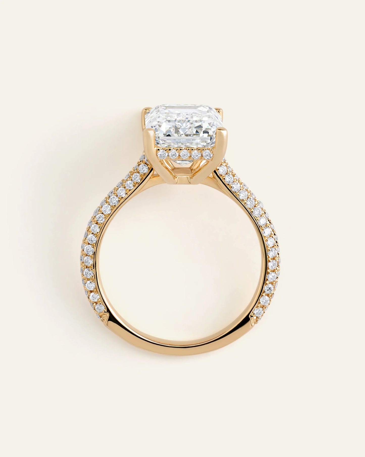 Lab Grown Diamond Emerald Pave Cathedral Engagement Ring - 5ct - 4 / Yellow Gold