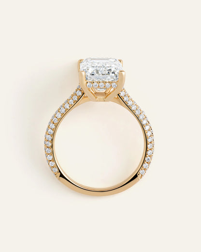 Lab Grown Diamond Emerald Pave Cathedral Engagement Ring - 5ct - 4 / Yellow Gold