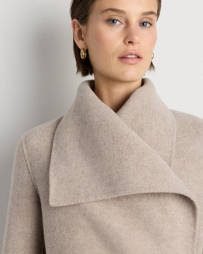 Double-Faced Merino Wool Draped Collar Short Wrap Coat - XS / Cocoa Melange