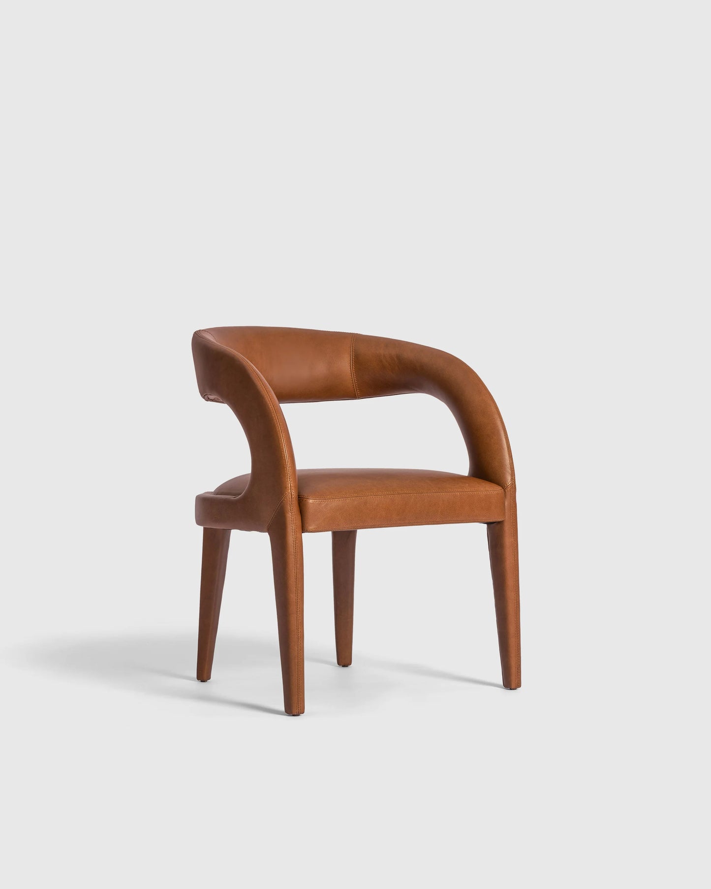 Italian Leather Barrel Back Dining Chair - One Size / Chestnut