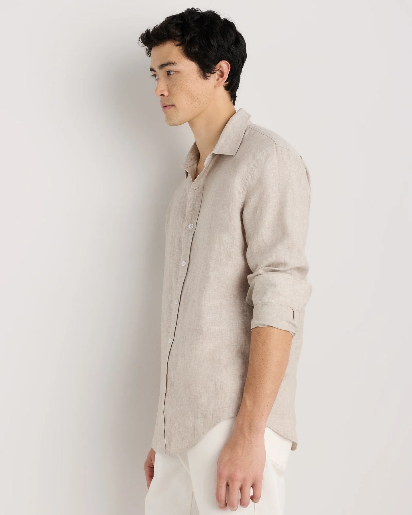 100% European Linen Relaxed Long Sleeve Shirt - XS / Flax