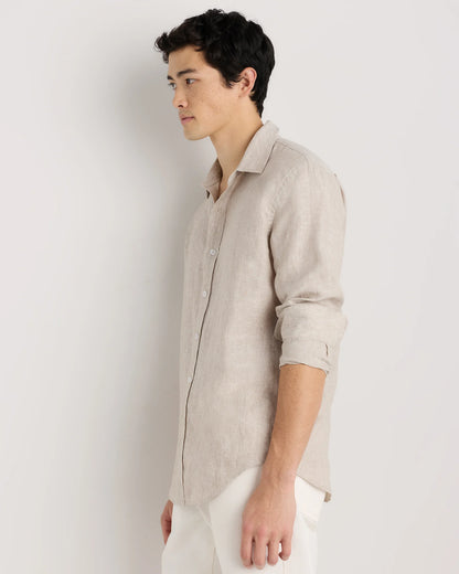 100% European Linen Relaxed Long Sleeve Shirt - XS / Flax