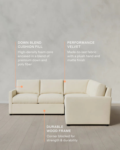 Brennan L Sectional in Performance Velvet - 99x99 / Taupe