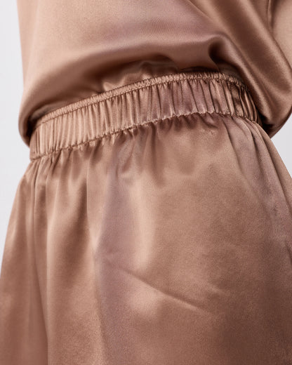 100% Washable Silk Satin Pajama Shorts - XS / Toasted Almond