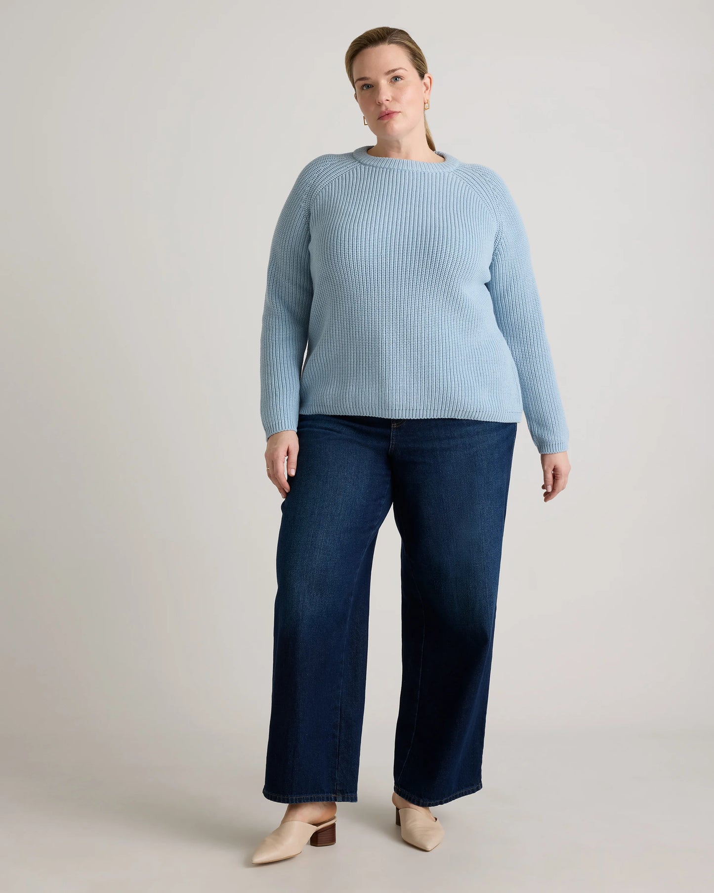 100% Organic Cotton Fisherman Crew Sweater - 1X / Blue Sapphire