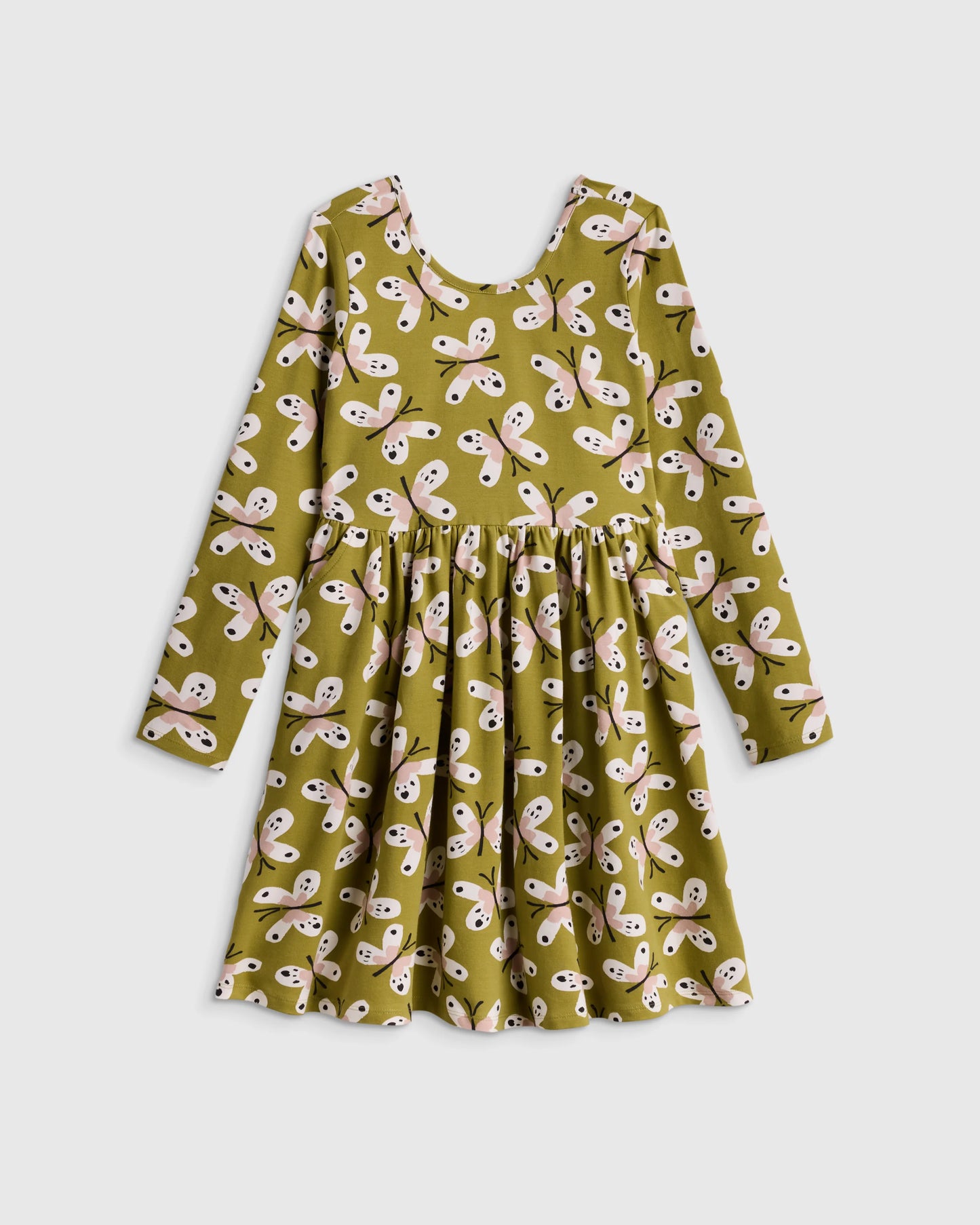 Organic Cotton Long Sleeve Skater Dress - 6 / Red Poppy Garden