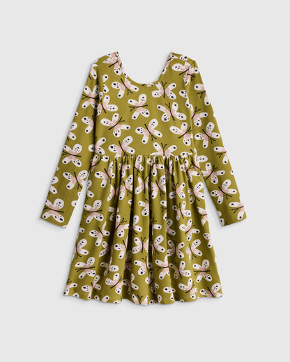 Organic Cotton Long Sleeve Skater Dress - 6 / Red Poppy Garden