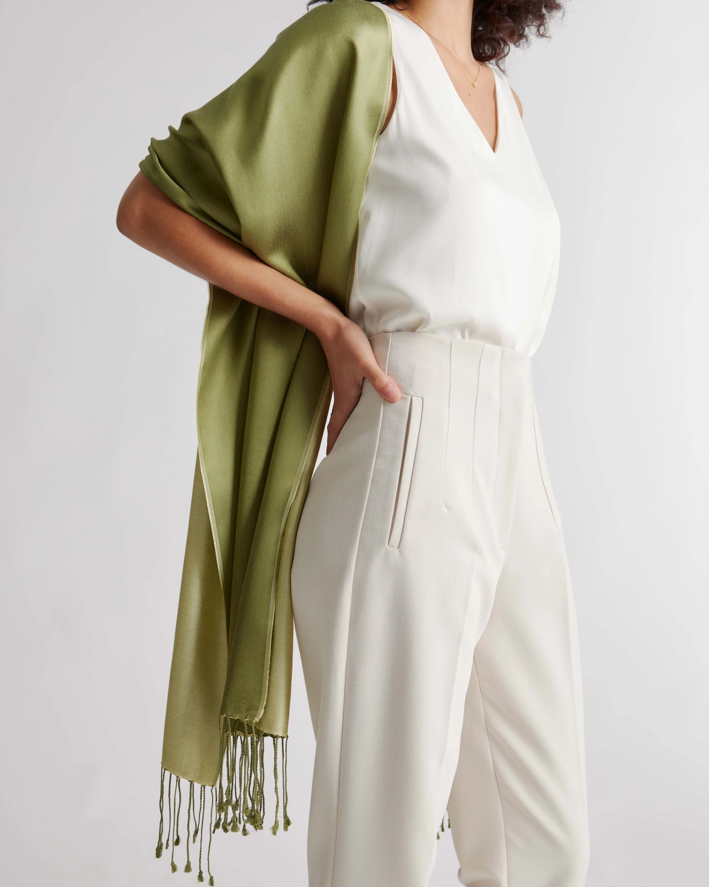 100% Silk Reversible Scarf - One Size / Green