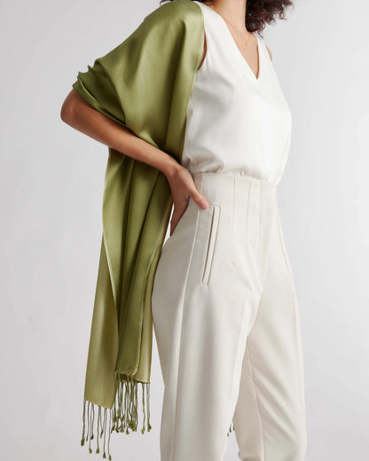 100% Silk Reversible Scarf - One Size / Green