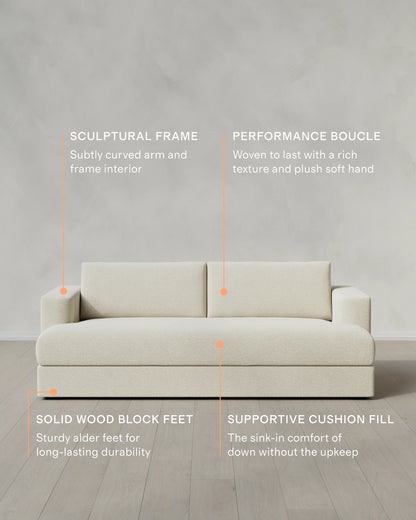 Sierra Curved Arm Sofa in Performance Boucle - 7ft / Linen