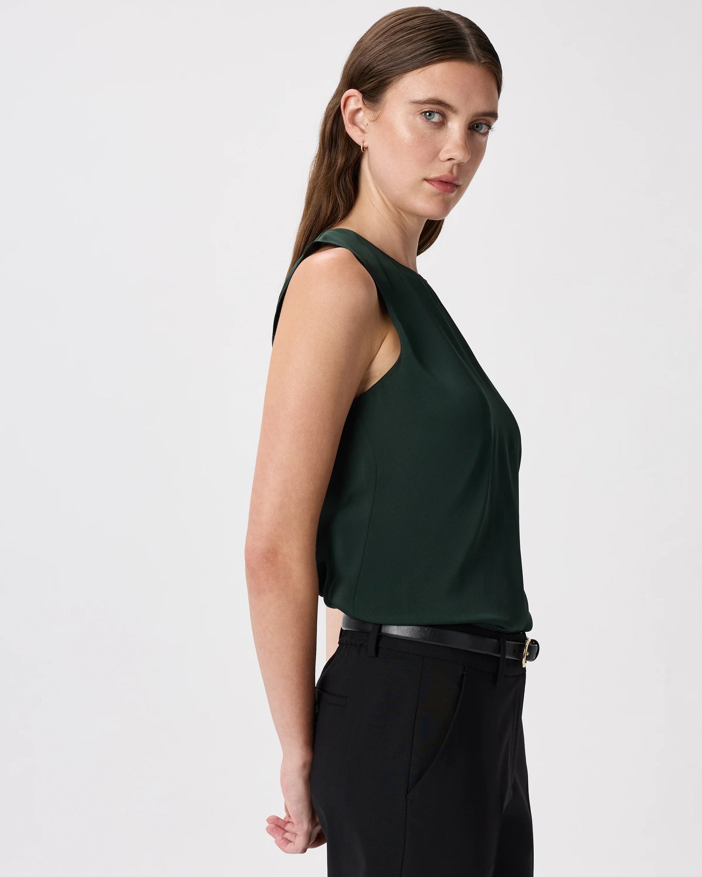 Washable Stretch Silk Shell Tank - XS / Forest Green