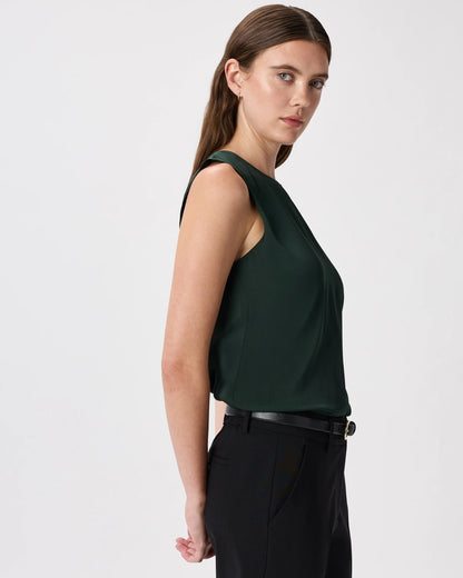 Washable Stretch Silk Shell Tank - XS / Forest Green