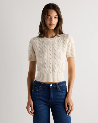Mongolian Cashmere Shrunken Cable Tee - XS / Ivory