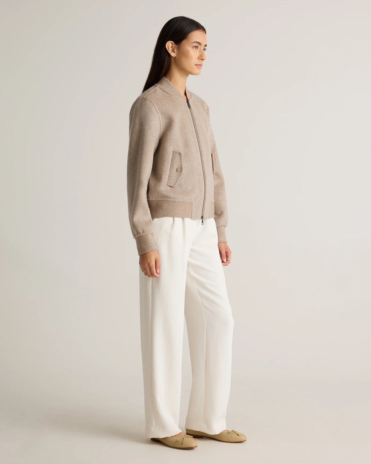 Double-Faced Merino Wool Bomber Jacket - XS / Black