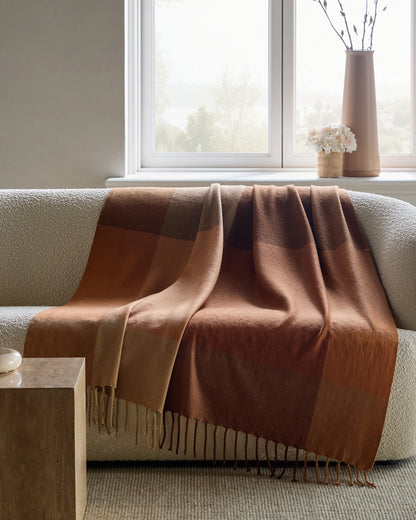 Lambswool Throw Blanket - 50x70 / Brown/Amber Plaid