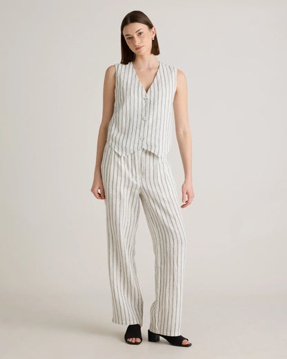 100% European Linen Vest - XS / Blue Pinstripe