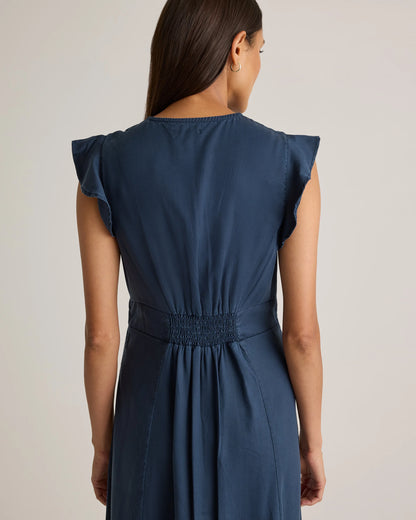 Vintage Wash Tencel Button Front Midi Dress - XS / Olive