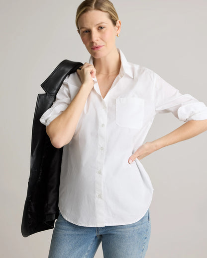 100% Organic Cotton Poplin Maternity Long Sleeve Shirt - XS / Classic White