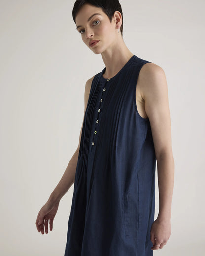 100% European Linen Sleeveless Swing Dress - XS / Classic Mini Gingham